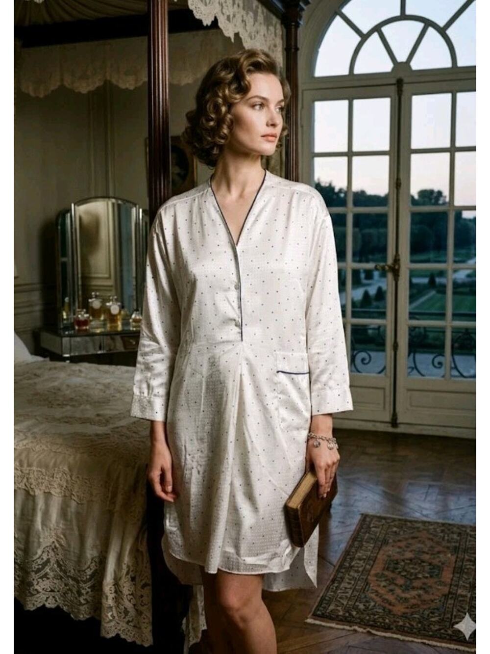 VTG Dior Satin Polka Dot Night Gown Size Small (READ)